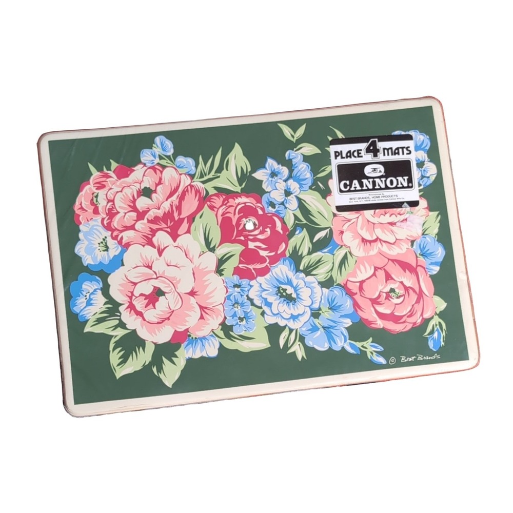 Cannon Floral Placemats Set of 4 Vinyl Green Pink Blue